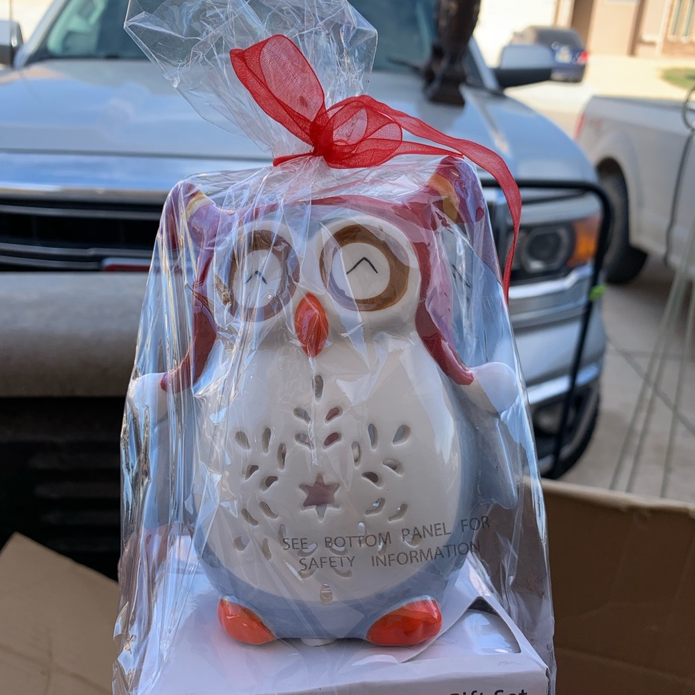 Winter ceramic owl candle warmer